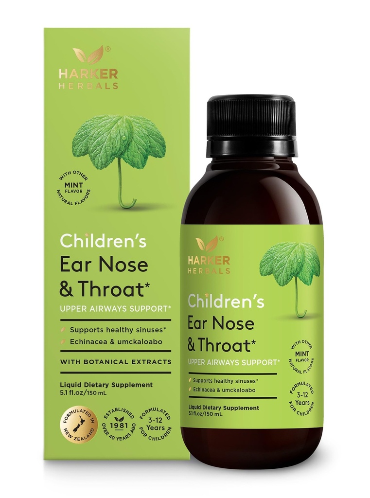 Børns Øre Næse & Hals Syrup, Urteformel til Sinuser & Sæsoniske Wellness Inkluderer Echinacea, Pelargonium & Elderflower, Plant- baseret - 5.1 Fl oz (30 Servere)