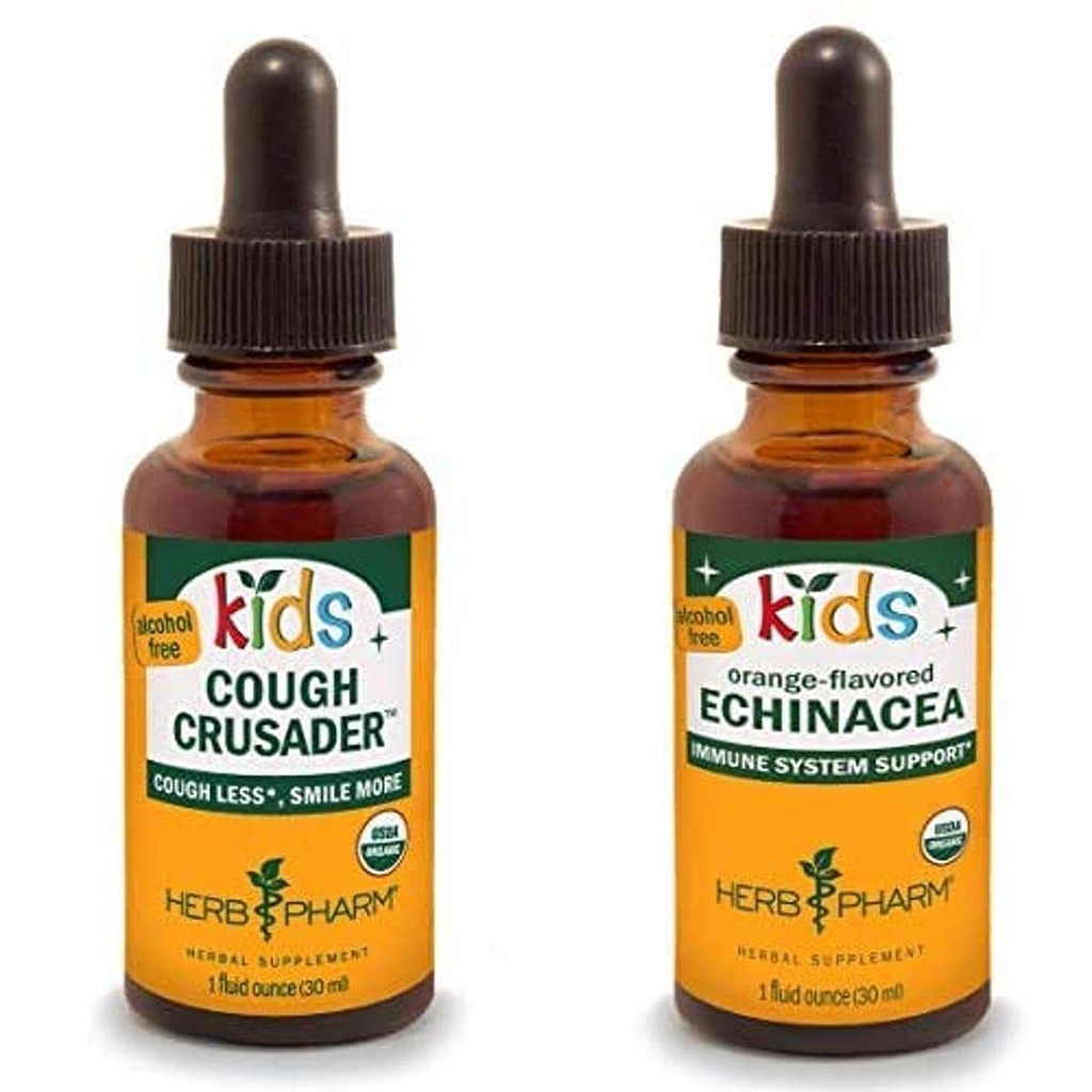 Herb Pharm Kids Certificeret- Organic Alcohol- Free Cough Crusader Liquid Herbal Formel, 1 Ounce & Kids Certificeret- Organic Alcohol- Free Echinacea Glycerite Liquid Extract, 1 Ounce