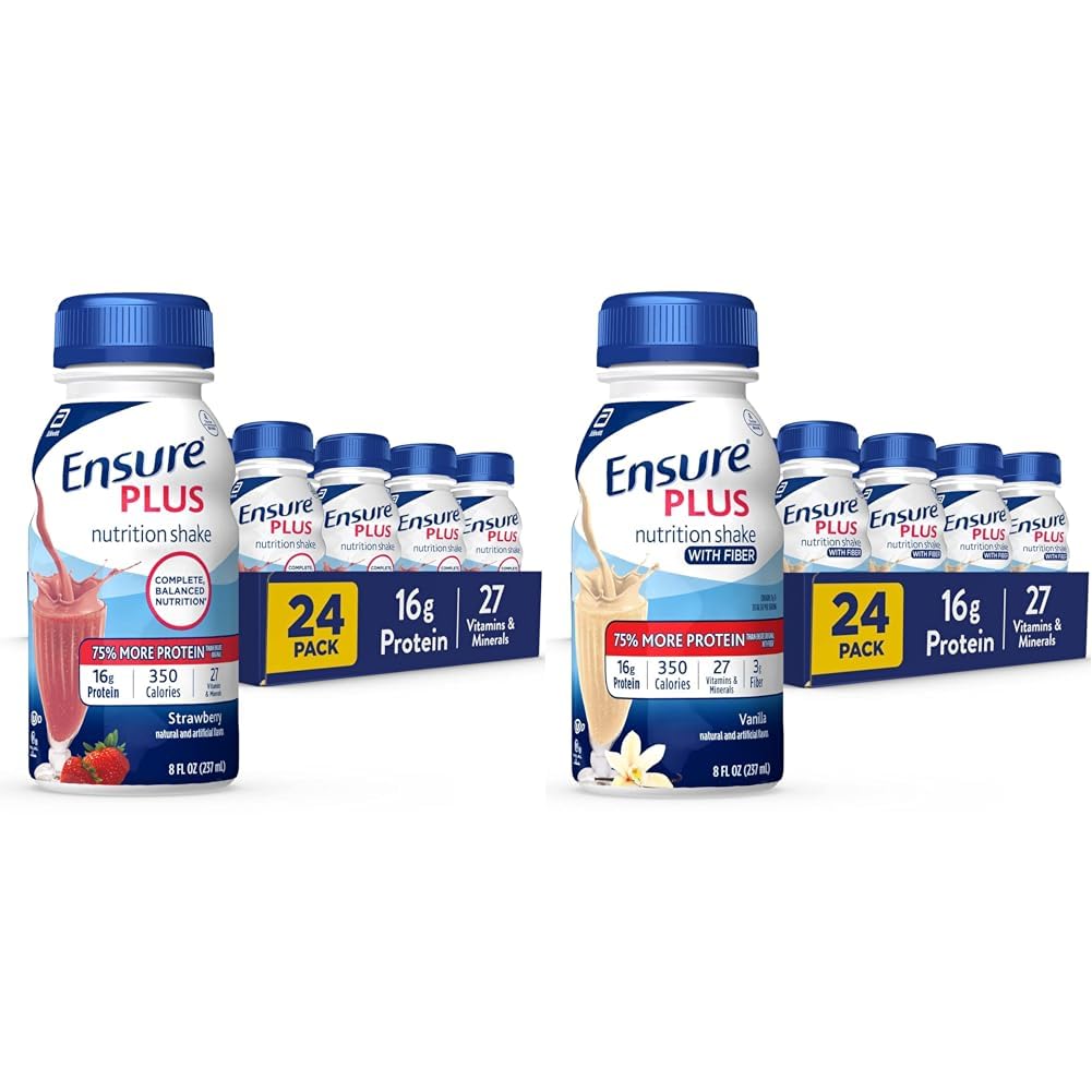 Sikre Plus Nutrition Shake med 16 gram protein & Sikre Plus flydende ernæring Shake med Fiber, 16 gram protein, Vanilla, 8 Fl Oz flaske (pakke med 24)