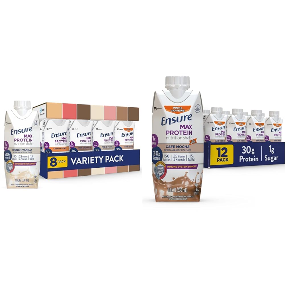 Sikre Max Protein Nutrition Shakes, Variety Pack, med 30g protein & Max Protein Flydende Nutritional Omrystes med 30 g protein