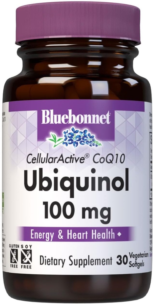 Bluebonnet Nutrition Cellular Active CoQ10 Ubiquinol 100 mg, Energy & Heart Health *, Non- GMO, Gluten- Free, Soy- Free, Vegetarisk Friendly, 30 Vegetabilske bløddele, 30 Servering