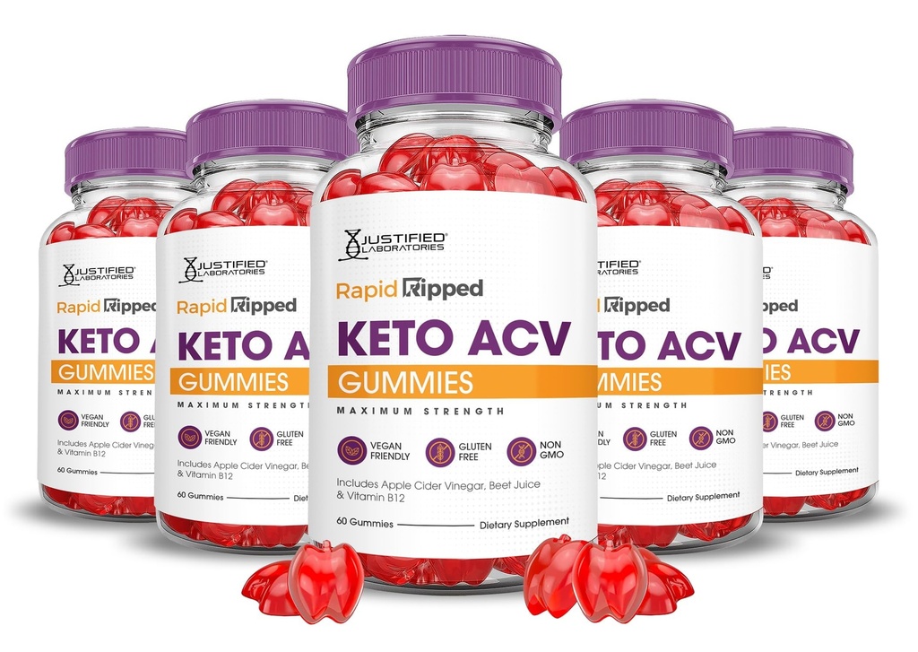 (5 Pack) Rapid Ripped Keto ACV Gummies Advanced Formel 1000MG Rapitrup Keto Gummies Apple Cider Vincipeter Formuleret med Pomegranat Beet Juice Powder B12 Vegan Non GMO 300 Gummys