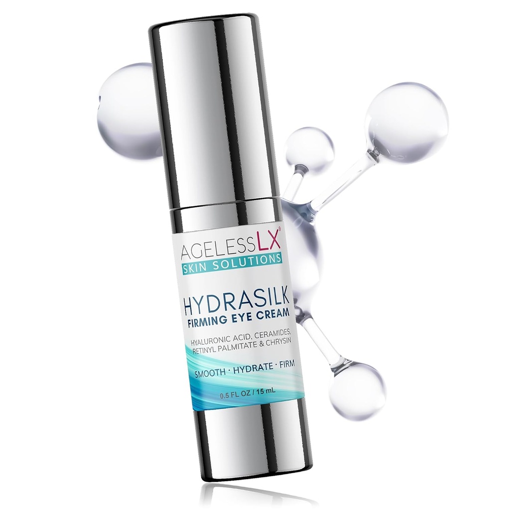 AgelesslX - Hydrasilke Eye Cream - Firming Under Eye Cream for mørke cirkler og Puffiness - Hyaluronsyre Moisturizer for Wrinkles, Fine Lines og Puffy Eye Tasker - 0,5 OZ