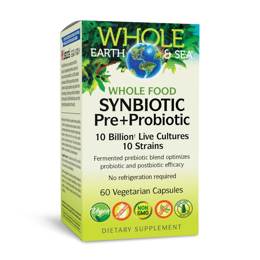 Naturlige faktorer hele fødevarer Synbiotiske Pre + Probiotiske 10 Millioner - Økologisk Gut & fordøjelsessygdomme supplement - Non-GMO, Gluten- Free & Dairy- Free - 60 vegetariske kapsler (60 Servere)