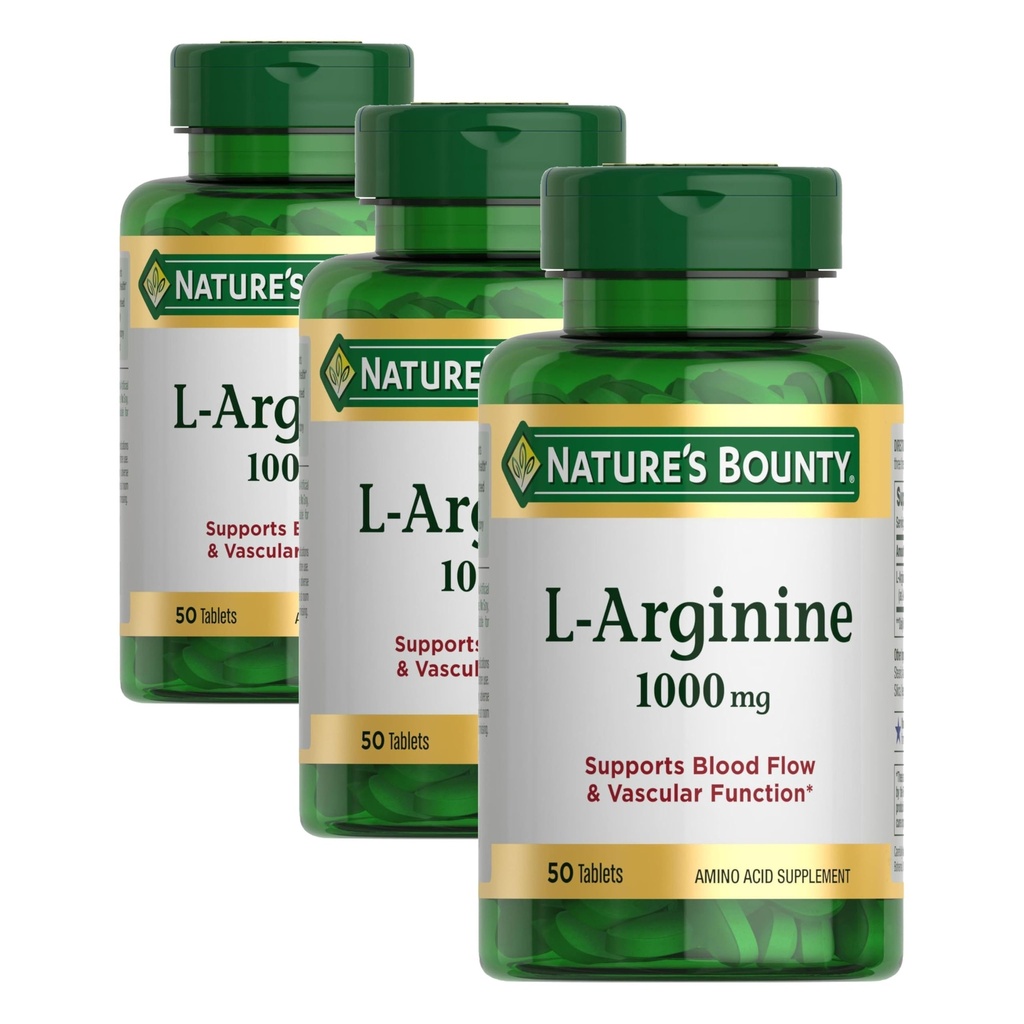 Nature 's Bounty L- Arginin 1000mg for Support Blood Flow and Vaskulære Funktion - Non-GMO, Gluten Free, 50 tabletter (Pack of 3)