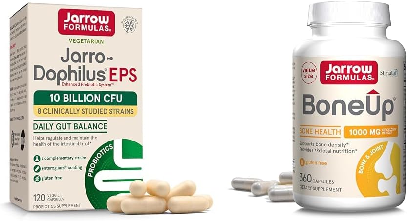 Jarrow Formulas Probiotika & Bone Support Bundle med Jarro- Dophilus EPS 10 Millioner CFU og BoneUp med vitamin D3, K2 & Calcium