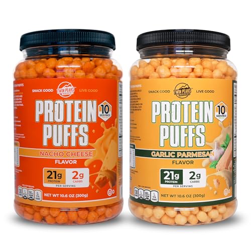 Twin Peaks Low Carb, Keto Friendly Protein Puffs, 1 Jug Hvidløg Parmesan Flavor Puffs + 1 Jug Nacho Ost Flavor Puffs