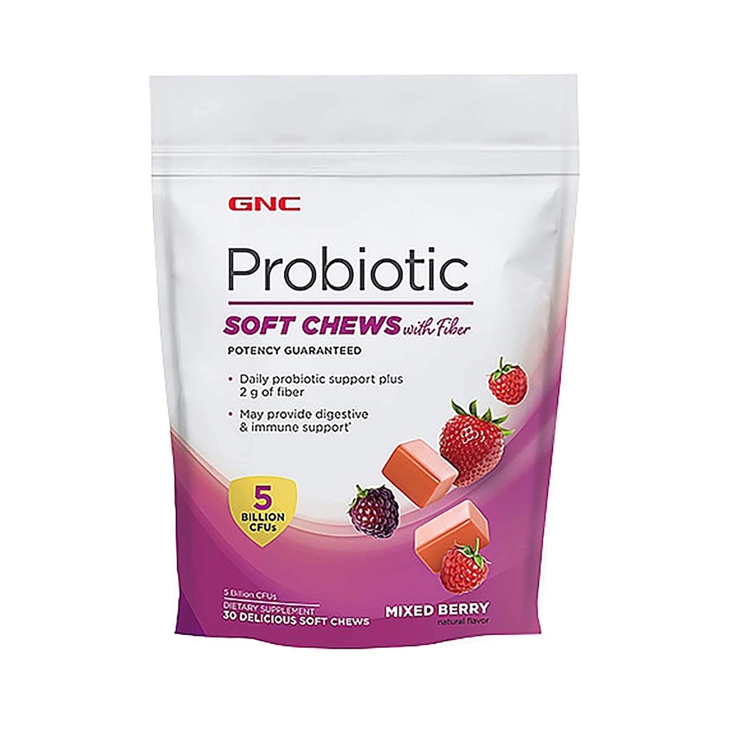 GNC Probiotiske Soft Chews med Fiber - Blandet Berry, 30 Chews, Understøtter fordøjelse og immunforsvar