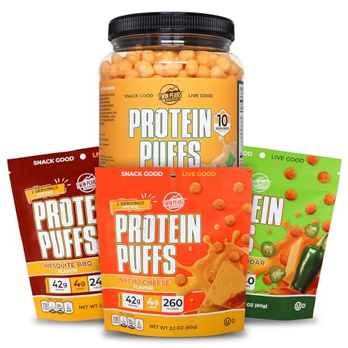 Twin Peaks Low Carb, Keto Friendly Protein Puffs, Hvidløg Parmesan (300g, 21g Protein, 2g Carbs) + Twin Peaks Ingredienser Low Carb, Keto Friendly Protein Puffs, (Variety Pack, 2.1 Ounce), 2 Servere,