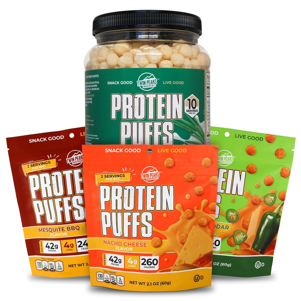 Twin Peaks Low Carb, Keto Friendly Protein Puffs, Sour Cream & Onion + Twin Peaks Ingredienser Low Carb, Keto Friendly Protein Puffs