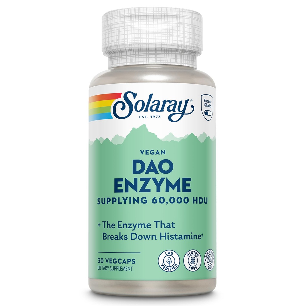 SOLARAY DAO Enzyme - fordøjelsesenzymer, der bryder ned Histamin - 60.000 HDU - fordøjelsesenzymer - Vegan, Gluten Free, Lab Verified - 30 Servere, 30 VegCaps