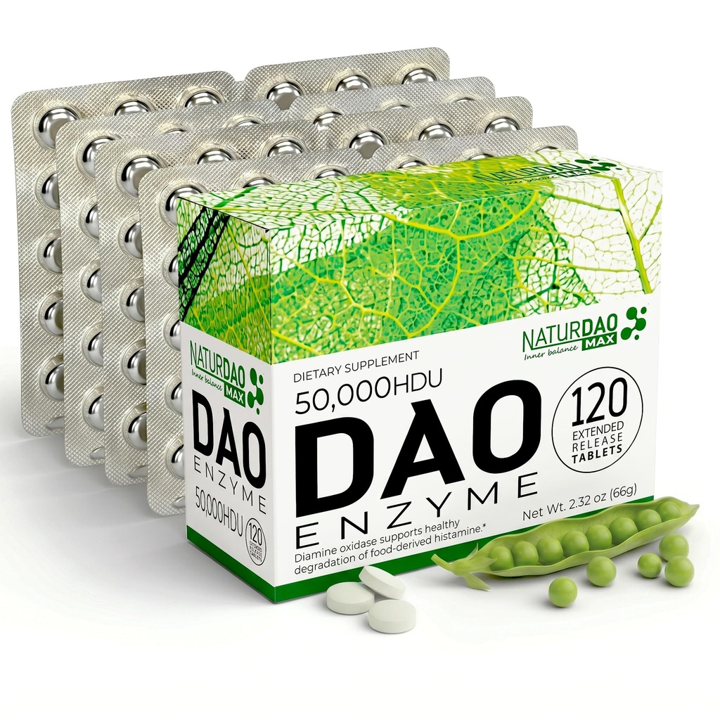 MAX DAO Enzyme Supplement 120 Tablets, 50,000 HDU per Tablet Adjustable Dosage, Extended Release, Histamine Blocker