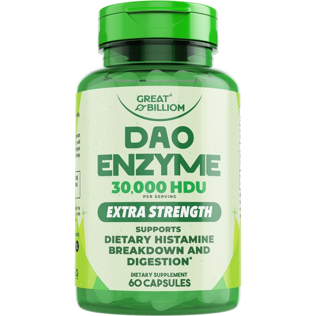 DAO Enzyme (Diaminoxidase) - fordøjelsesenzymer til kvinder og mænd - 30.000 HDU - Gut Health Supplements - fordøjelsessygdomme Histaminstøtte - enzymer til fordøjelse - 60 kapsler