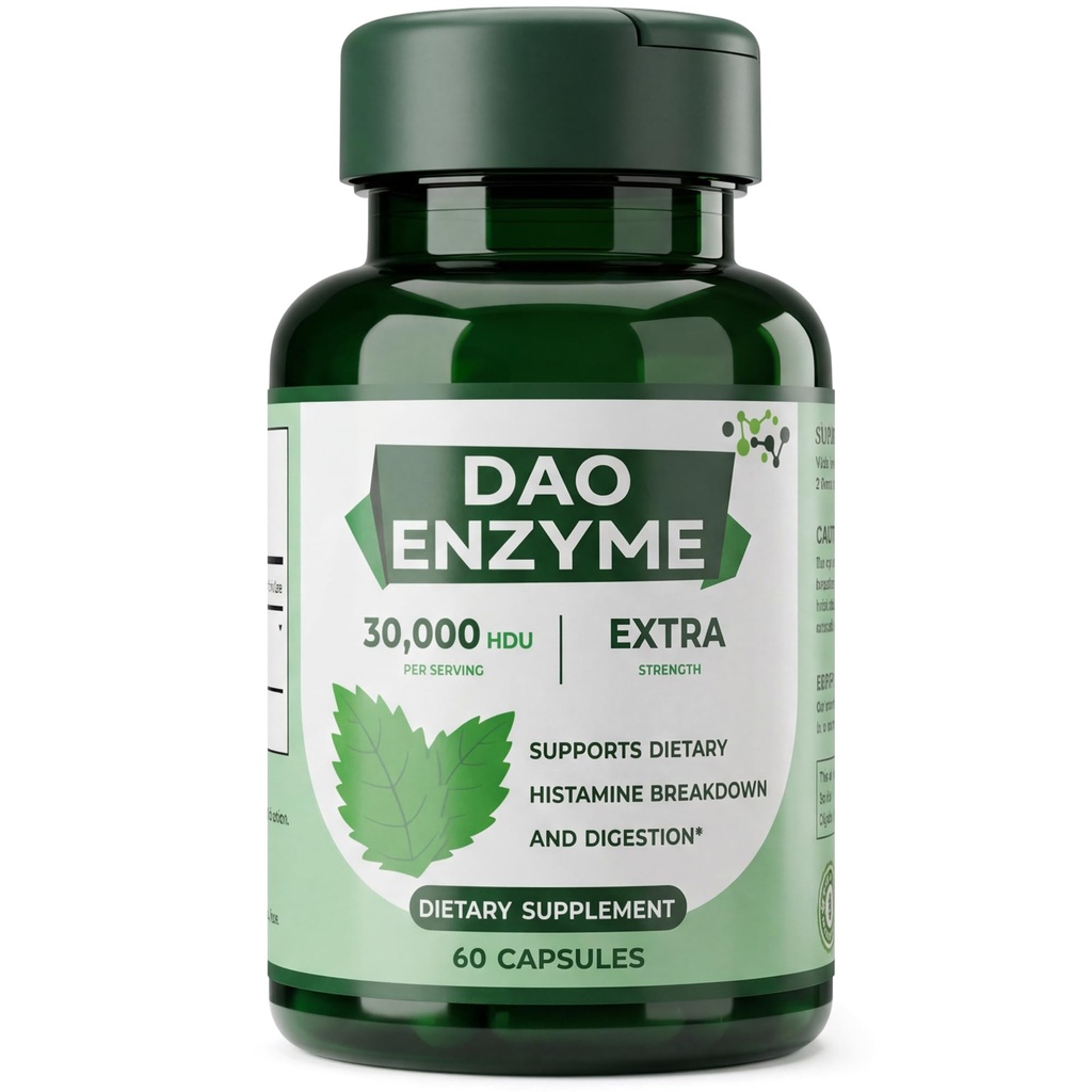 DAO Enzyme - DAO Kosttilskud Histamine Blocker for kvinder & mænd, fordøjelsesenzymer, diamin oxidase, 30.000 HDU for Gut Health & Food s & Histamine Support, 60 kapsler