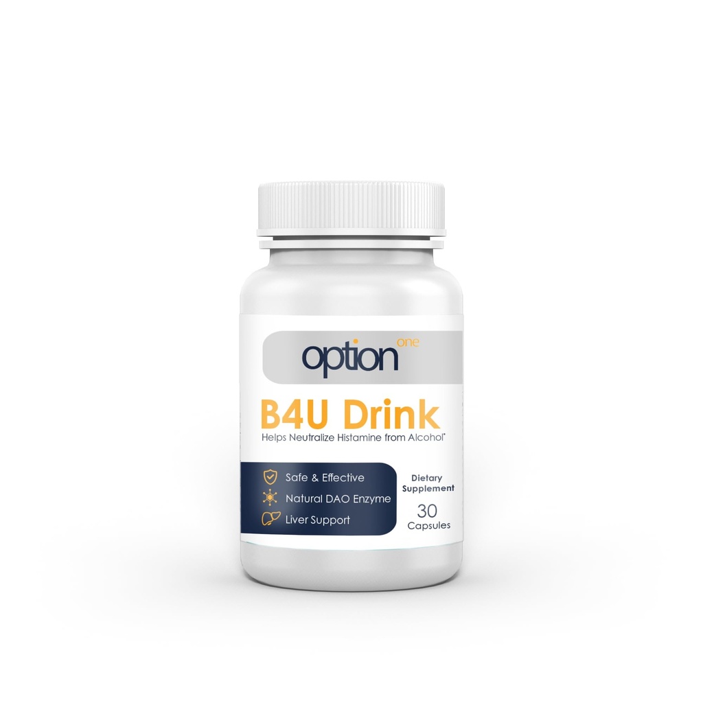 Option One B4U Drink - DAO Enzyme Plus Leverstøtte - 30 Caps - Diaminoxidase
