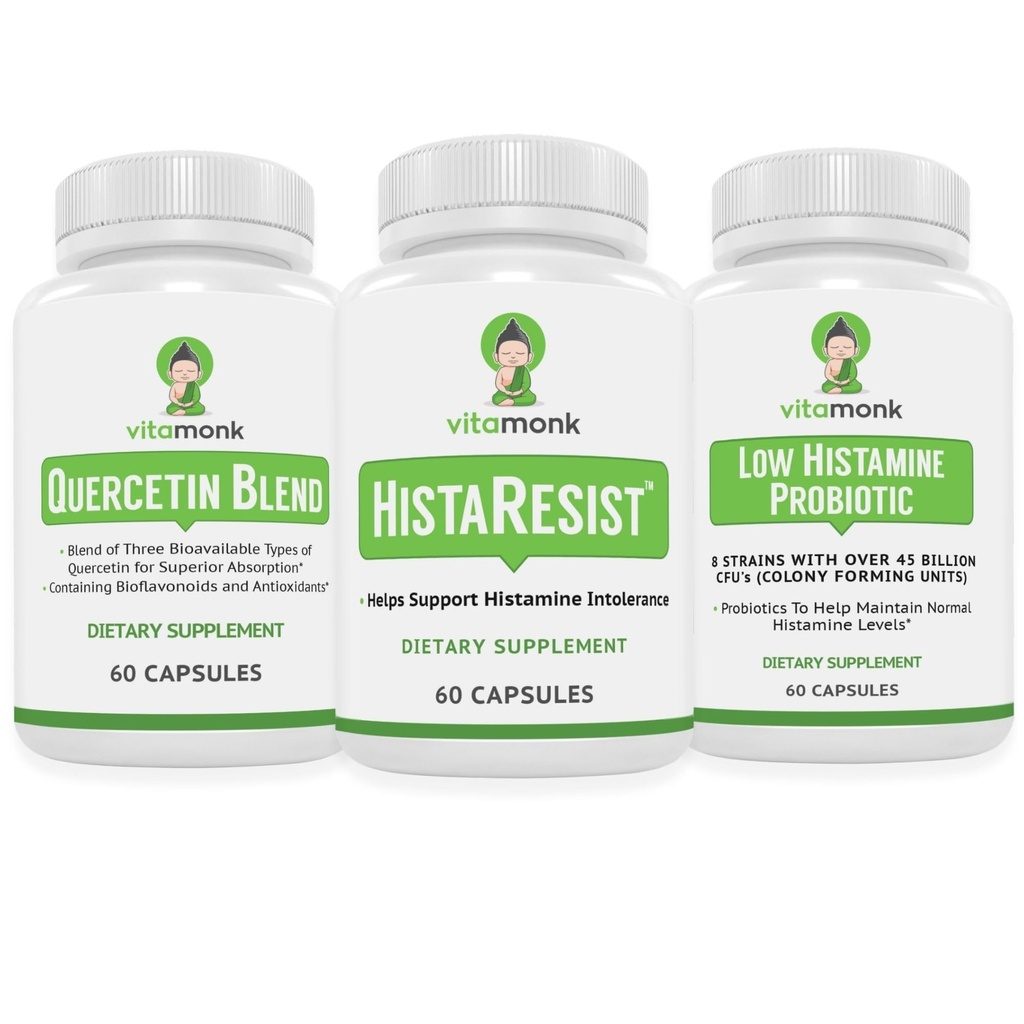 VitaMonk Quercetin, HistaResist & Low Histamin Probiotika - immunforsvar, fordøjelsesfremmende & antioxidant Support - Quercetin 500 mg, DAO Enzyme, 45 milliarder CFU