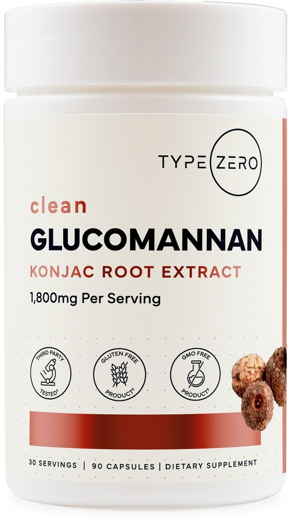 Type Zero Clean Glucomannan Konjac Root Extract (90 kapsler) (1.800 MG Per Serving) - 30 Servering, Non- GMO, Gluten Free