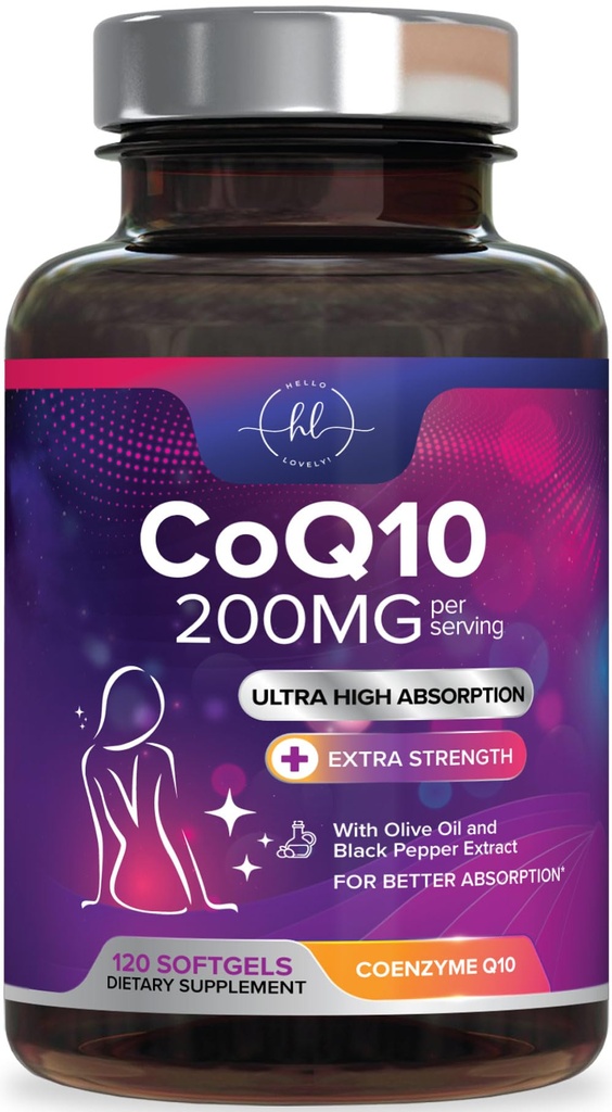 Coenzym Q10 200mg per serveringstillæg - Ultra High Absorption, Antioxidant for Heart Health & Energy Production Support - CoQ10 (Ubiquinone) Co Q 10 Supplement & Vitaminer 100mg hver - 120 Softgels