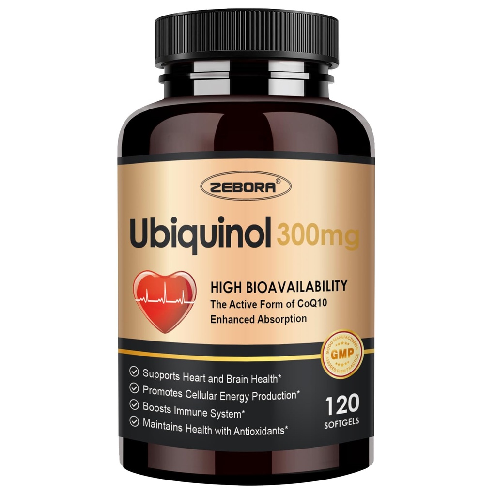 ZEBORA Ubiquinol CoQ10 300mg Softgels, 4-in-1 Powerful Antioxidant for Heart and Vascular Health, Essential for Energy Production, Max Absorption Active Form of CoQ10, 120 Softgels