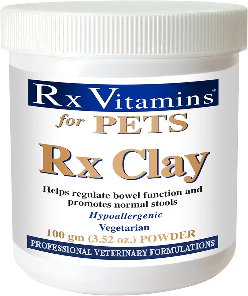 Rx Vitaminer Rx Clay pulver til kæledyr - Anti Gas & Anti Diarré til hunde & katte - Pet fordøjelsessygdomme & afføring - Kat & hund supplement til eliminering - 3.52 oz.