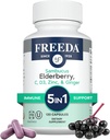 FREEDA Sambucus Elderberry med C-vitamin, zink, D3-vitamin & Ginger - 5 i 1 urteantioxidant immunsupport supplement til kvinder & mænd - Gluten Free Adult Elderberry Kapsler, USA Made (120 Greve)
