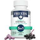 FREEDA Sambucus Elderberry med C-vitamin, zink, D3-vitamin & Ginger - 5 i 1 urteantioxidant immunsupport supplement til kvinder & mænd - Gluten Free Adult Elderberry Kapsler, USA Made (120 Greve)