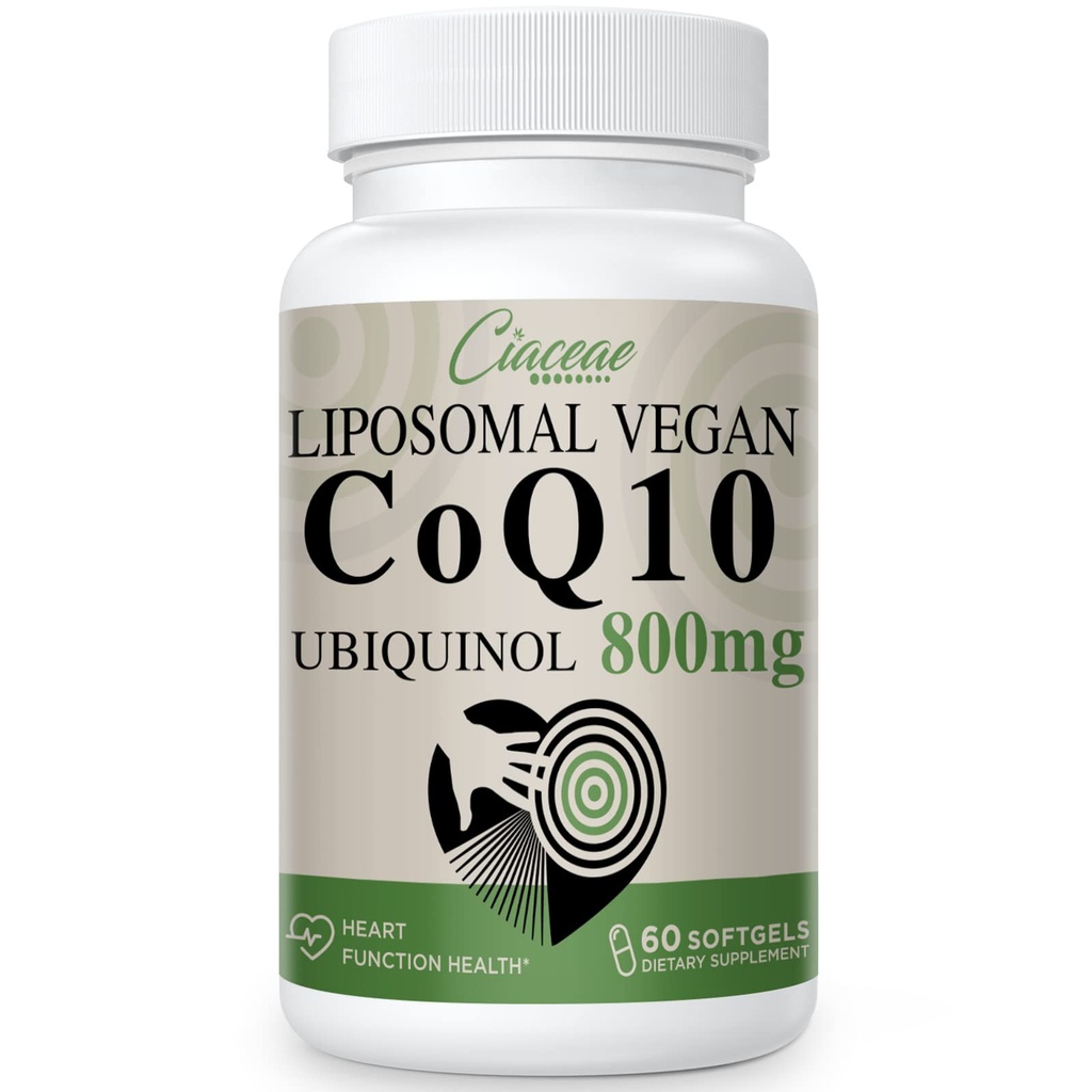 Liposomal CoQ10 800 mg Ubiquinol Softgel, Max Absorption Ubiquinol Coenzym Q10, Ubiquinol CoQ10 Supplement for antioxidant, Heart Function & Energy Production, Pure CoQ10 800mg, 60 Vegan Softels