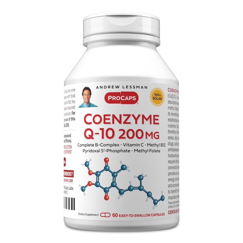 ANDREW LSSMAN Coenzym Q- 10 200 mg 60 kapsler - Essential for energiproduktion og Optimum Key orgel Funktion, Antioxidant Support, Depleted by Aging, Plus B- Complex. Let at synke kapsler