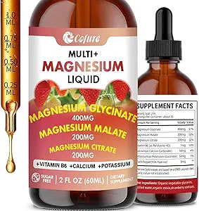 Triple Magnesium Complex 900 mg Væske, Magnesium Glycinat, Citrat, Malat med kalium, Calcium, B6-vitamin til voksne - Vegan, non- GMO, Gluten Free - 2 Fl Oz