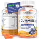 Nature Echo ® CoQ10 Gummies 100mg, CoQ10 Supplement med vitamin D3 & K2, Coenzym Q10 Supplement Blueberry Flavor, Sugar Free, Heart Health, Knoglestøtte & Antioxidant, Vegan, Non- GMO 60 Gummies