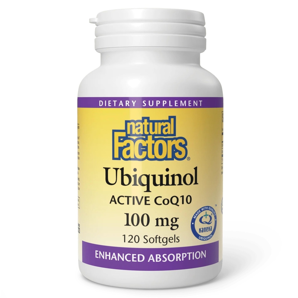 Natural Factors Ubiquinol 100 mg - Supports Heart Health & Natural Vitality - Antioxidant Support Supplement with Superior Absorption - Energy Support with Flaxseed Oil - 120 Softgels (120 Servings)