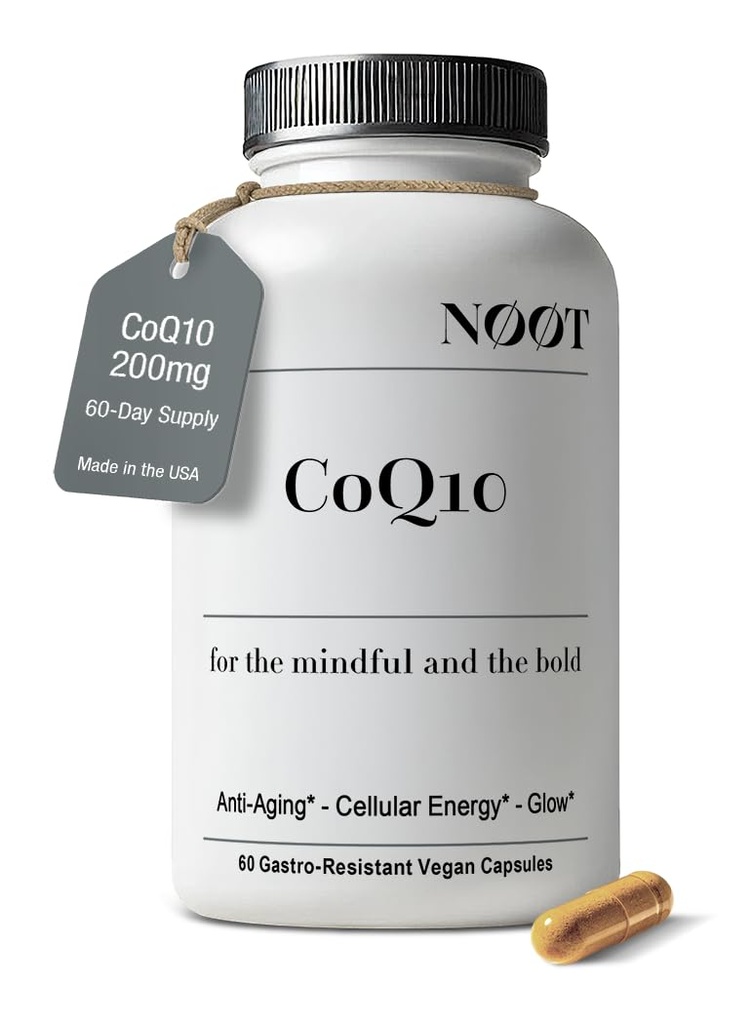 NOOT CoQ10 200mg - High Absorption- Coenzyme- Q10, Antioxidant for Heart and Cognitive Health and immun Support, Energy Production, Ubiquinone, Vegan, Coq 10 Supplement, Nootrope, 60 kapsler