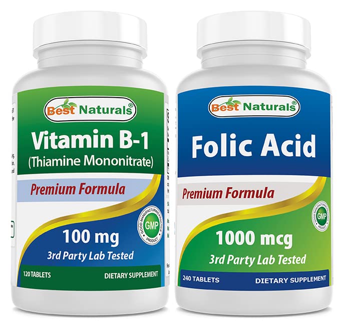 Bedste Naturals Vitamin B1 som Thiamin Mononitrate 100 mg & folinsyre 1000 mcg