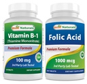 Bedste Naturals Vitamin B1 som Thiamin Mononitrate 100 mg & folinsyre 1000 mcg