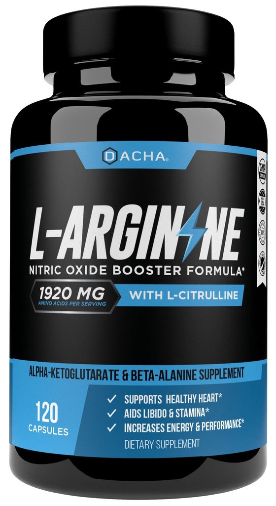 DACHA Premium L Arginin Pills 1920 MG - 120 VCAPS AAKG Nitrogenoxid Precursor, L-Citrullin HCL, beta-alanin, essentielle aminosyrer til energi, muskelvækst, hjertesundhed, vaskularitet & Stamina