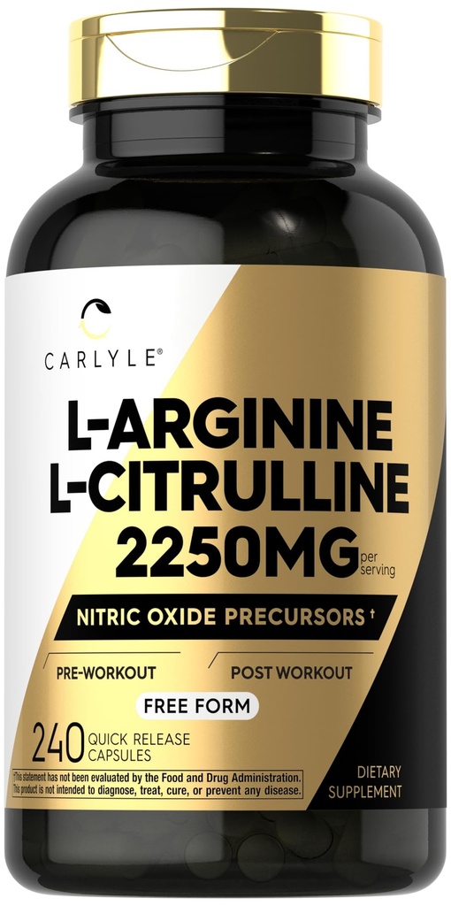 Carlyle L- Arginin L- Citrullin Supplement: 124; 2250mg; 240 Powder Kapsler: 124; Nitrooxide Prækursorer: 124; Free Form: 124; Non- GMO & Gluten Free