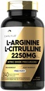 Carlyle L- Arginin L- Citrullin Supplement: 124; 2250mg; 240 Powder Kapsler: 124; Nitrooxide Prækursorer: 124; Free Form: 124; Non- GMO & Gluten Free