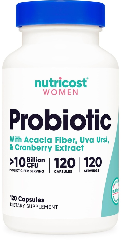 Nutricost Probiotic for Women 10 Millioner CFU, 120 Kapsler - Kompleks med Acacia Fiber, Uva Ursi & Cranberry Extract, Non- GMO & Gluten Free