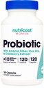 Nutricost Probiotic for Women 10 Millioner CFU, 120 Kapsler - Kompleks med Acacia Fiber, Uva Ursi & Cranberry Extract, Non- GMO & Gluten Free