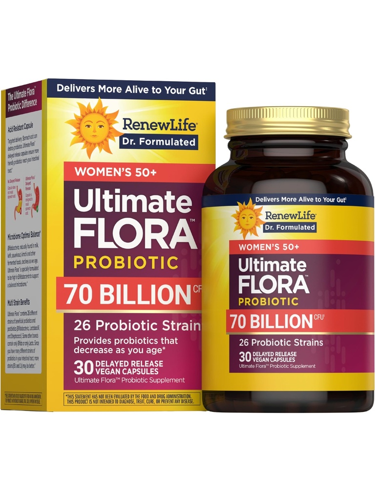 Renew Life Ultimate Flora Probiotika til kvinder 50 + 70 Millioner CFU Forsinket Release Vegan Kapsler
