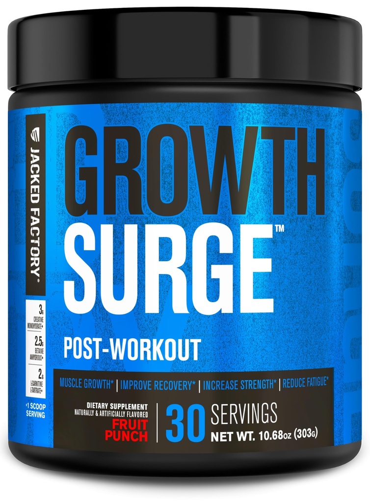Jacked Factory Growth Surge Creatine Post Workout w / L- Carnitin - Daily Muscle Builder & Recovery Supplement med Creatine monohydrat, Betaine, L- Carnitin L- Tartrate - 30 Servere, Frugt Punch
