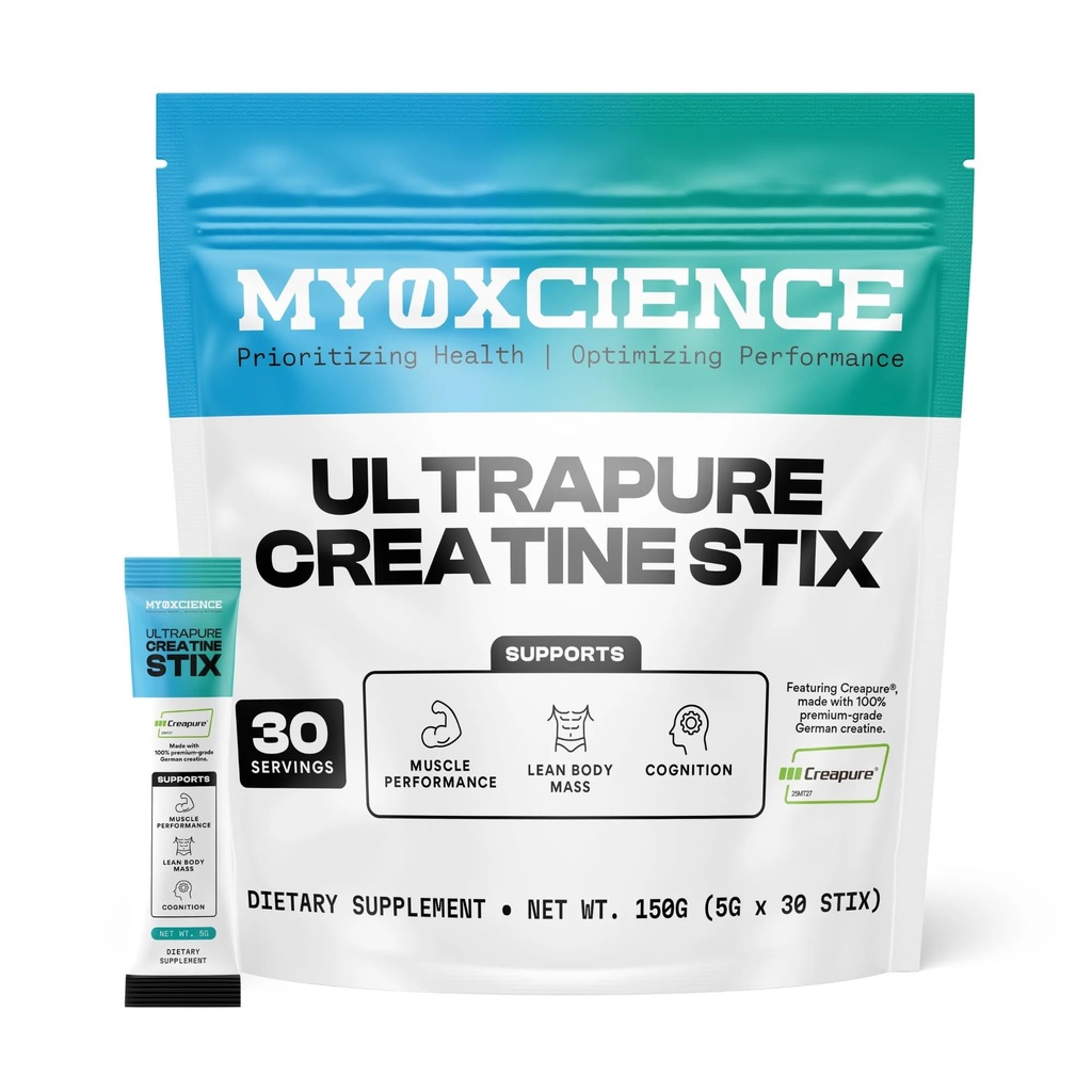 MYOXCIENCE Creapure ® Creatinine Stix Note 124; 5 grafer af tyske Creatinine Monohydrat Per Stick Pack Note 124; Understøtter muskel ydeevne, Lean Body Mass, & Cognition