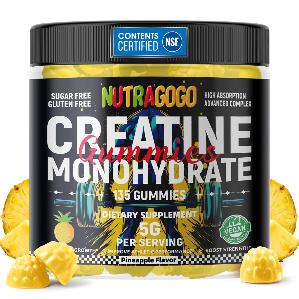 NSF Certified Creatine Gummy - Creatine Monohydrate Gummies for Men & Women-5g of Creatine Monohydrate per Serving - Sugar Free,Vegan, Pineapple Electrolyte Chews, 135 Count