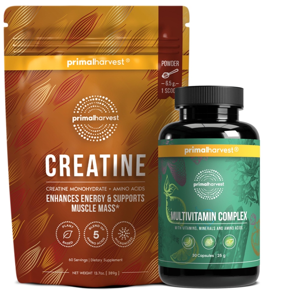 Primal Multivitamin + Primal Creatine Powder Bundle | 2-Pack | Support Daily Nutrition, Energy & Muscle Strength | 30 Servings Each