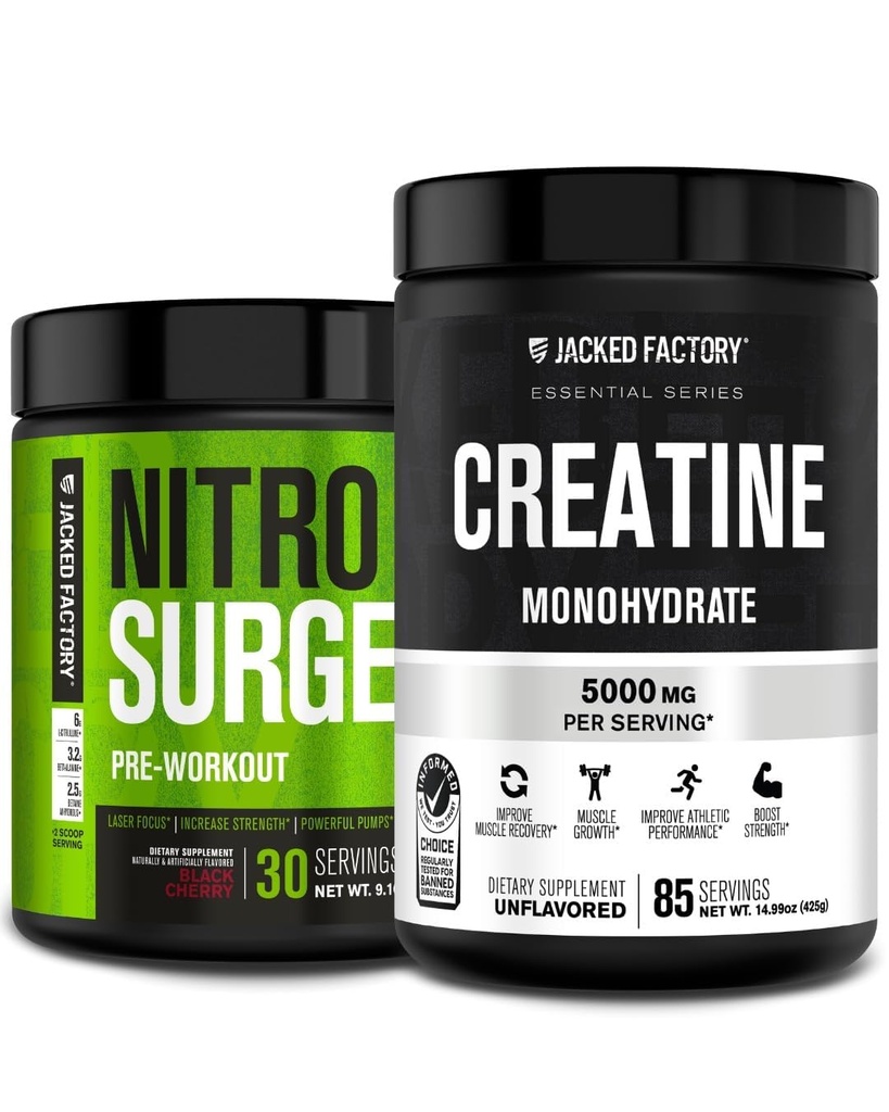 Jacked Factory Nitrovolume Pre- Workout i Black Cherry & Creatin monohydrat til mænd og kvinder