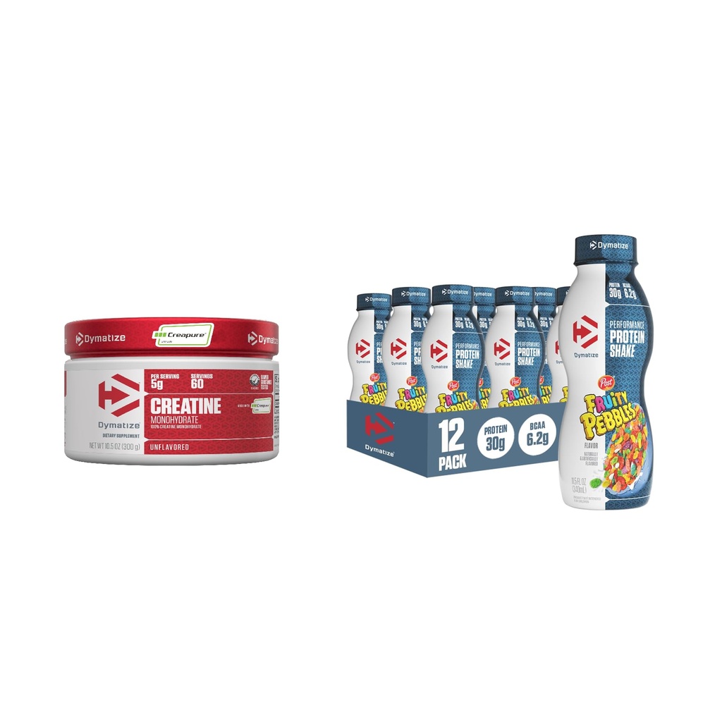 Bundle of Dymatize Performance Protein Shake, Fruity Pebbles (12 pack) + 100% Creatin Monohydrat med Creapure (60 Servere)