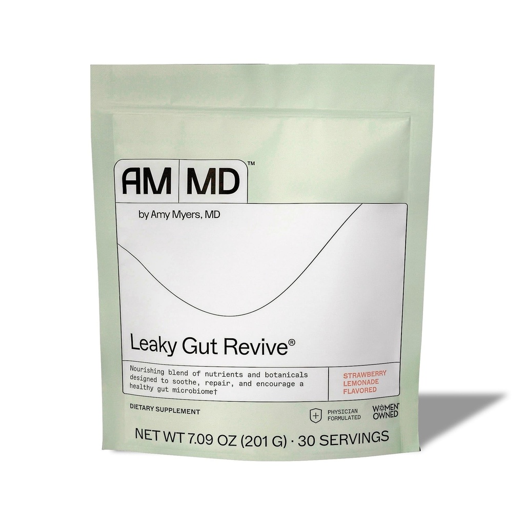 Amy Myers MD Leaky Gut Revive - Gluten- Free & Non- Dairy - Botanisk Blend for sund Gut Support - GI Health Support med Prebiotic Fiber - Strawberry Lemonade, 7.09 oz (30 Servere)
