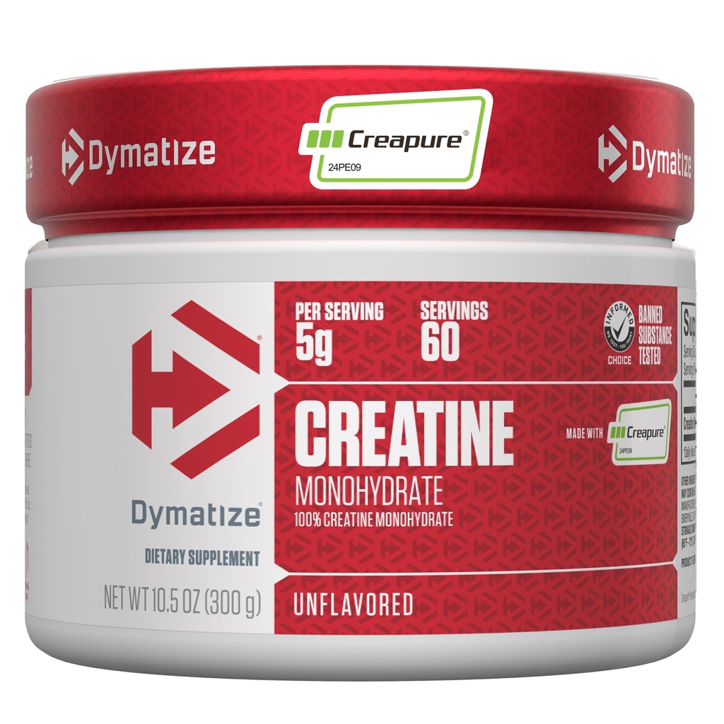 Dymatize Creatinine monohydrat pulver med CREAPURE (Produkt fra Tyskland), 5g Per Servering, 60 Servering (300g), Creatin for kvinder og mænd, Gluten Free