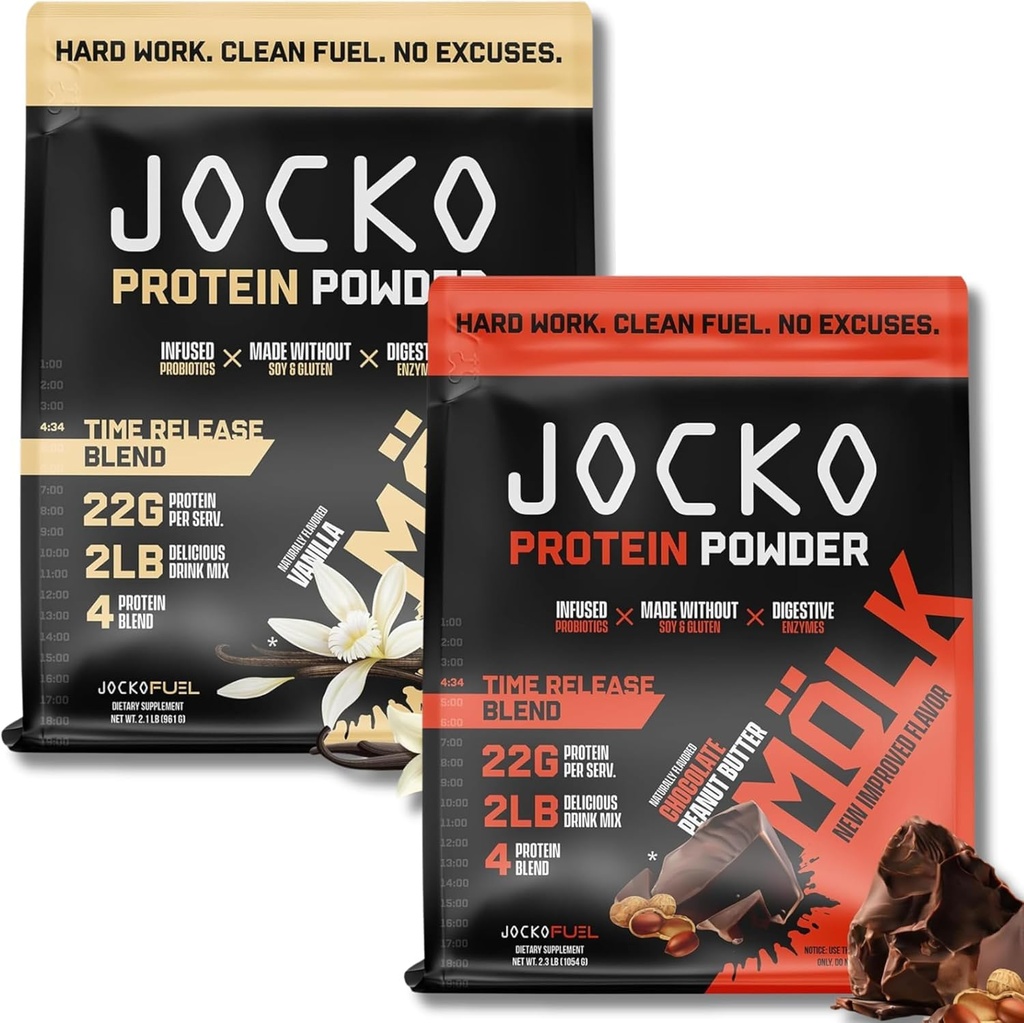 Jocko Fuel Protein Bundle (2 Pack) - Chokolade Peanut Butter (2lb) + Vanilla (2lb) - Understøtter muskel opsving & vækst