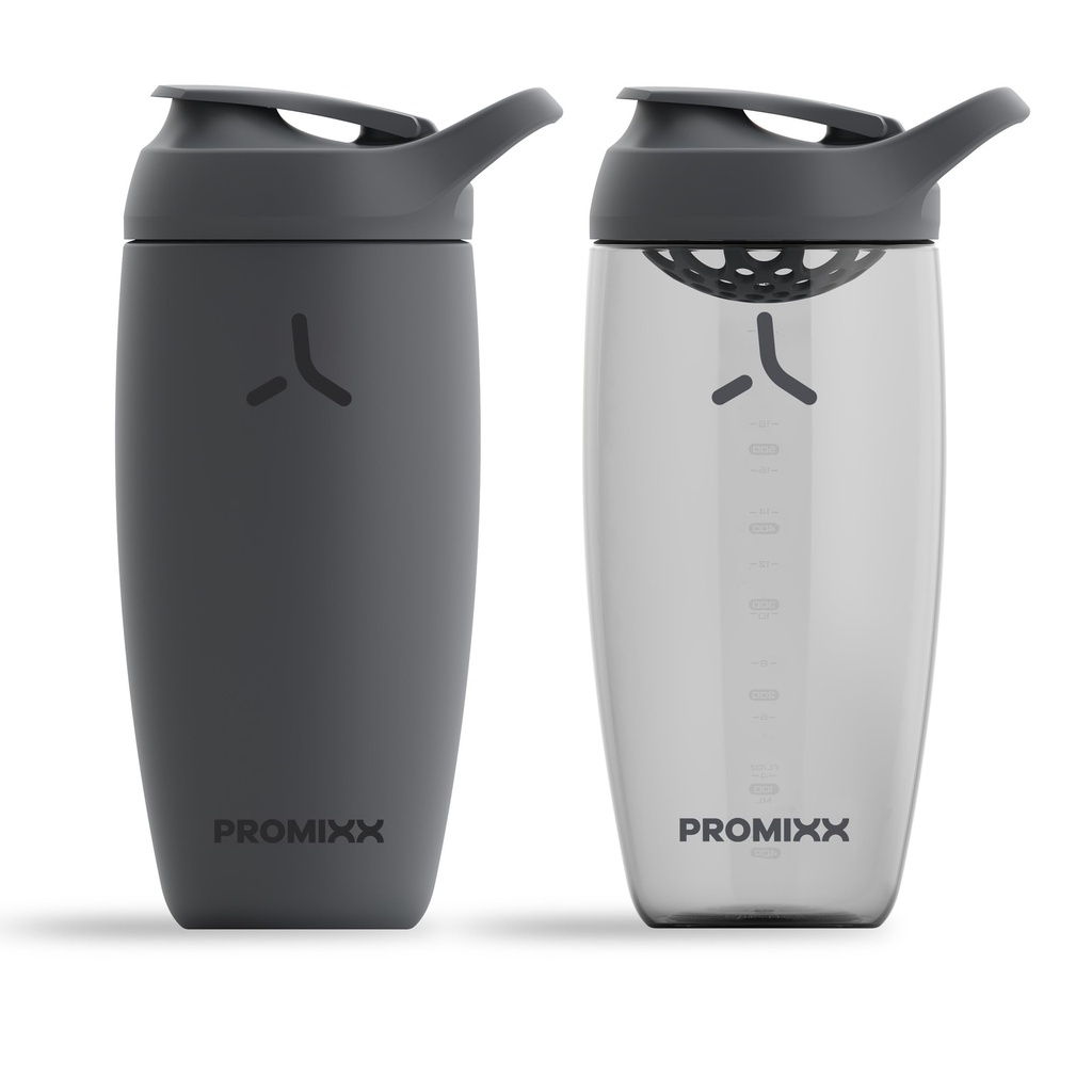 Promixx PURSUIT Protein Shaker Flaske 2- Pack - Premium Sports Blender Flasker til Protein Blandinger og Supplement Shakes - 1 rustfrit stål 550ml, 1 Ecozen 700ml - Graphite Gray